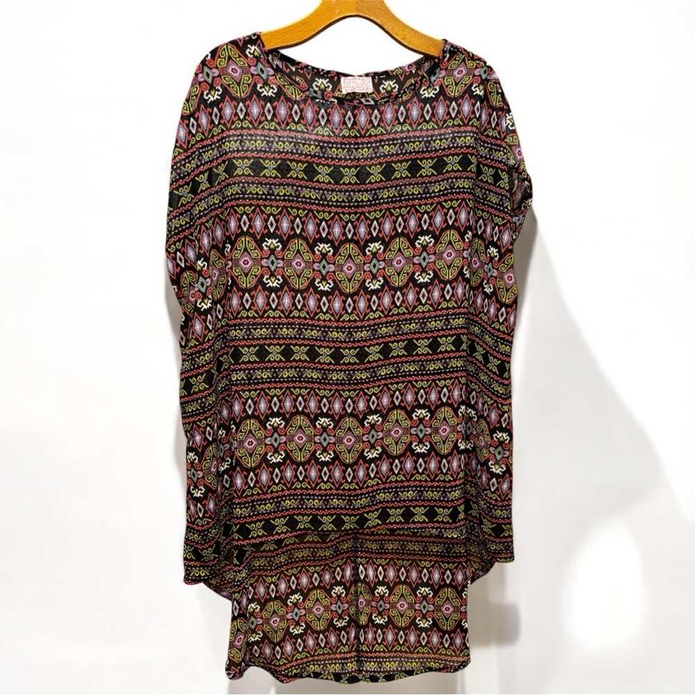 AUDREY 3+1 Multicolor Oversized Tribal Blouse Top size S